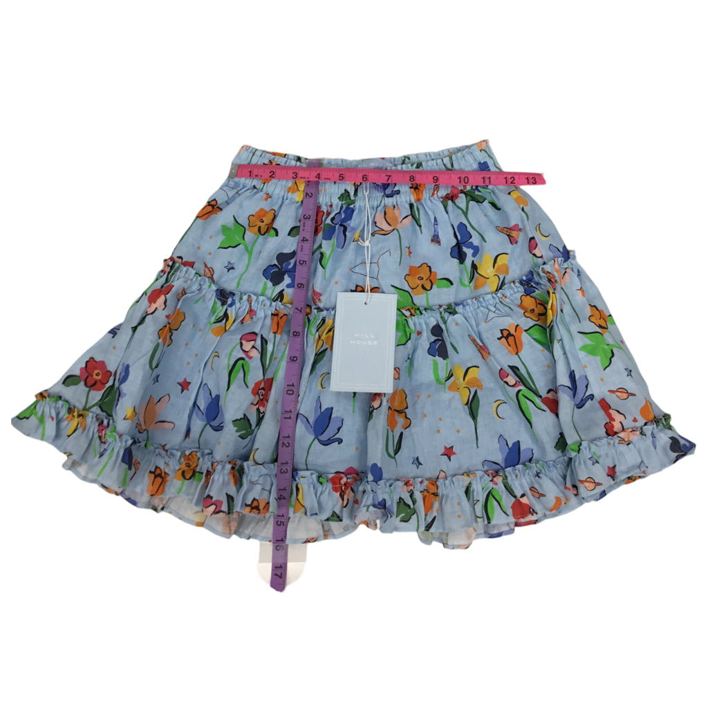NWT HillHouse Light Blue 'The Paz Skirt' Womens Sz S Floral Designer mini ruffle