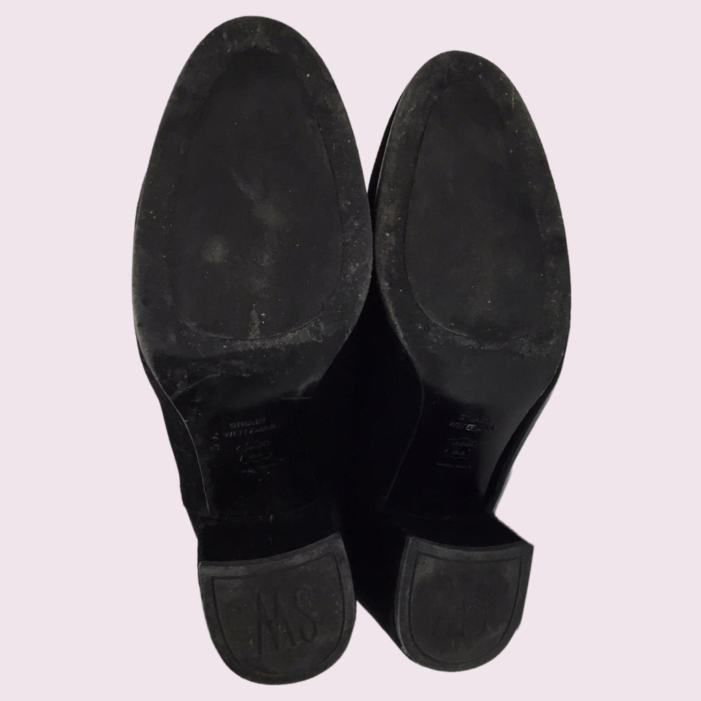 Stuart Weitzman Knee high Velvet Black Tall Boots sz 8 designer chunky heel